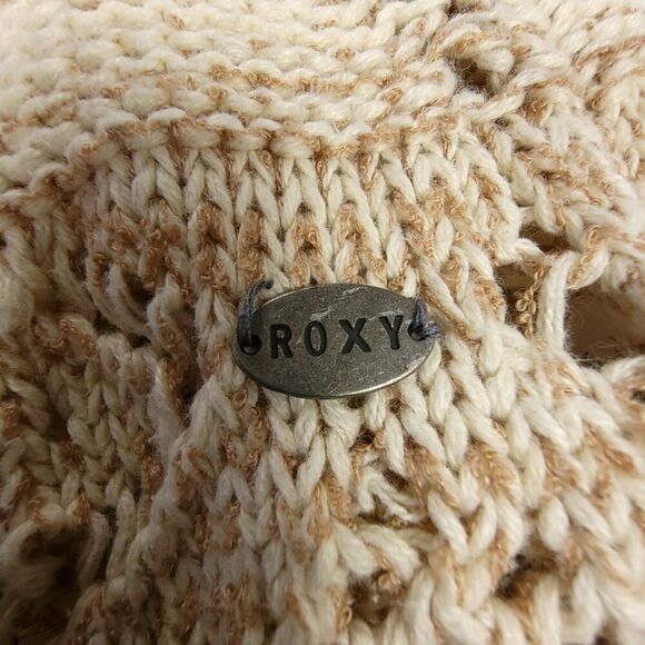 ROXY Crochet Knit Kimono Bell Sleeve Midi Duster Cardigan Boho Fringe Hem Brown - Picture 6 of 6